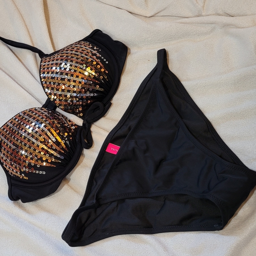 Victorias Secret Sequin Black Bombshell Bikini Set